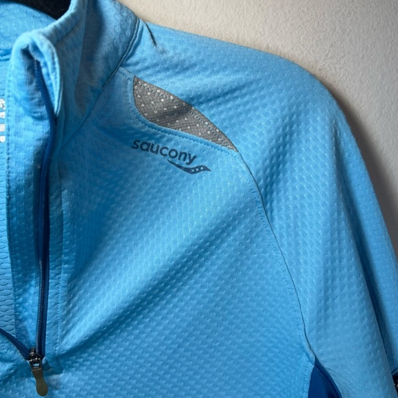 Saucony Womens Athletic 1/4 Zip Pullover Shirt Top Blue Running Reflective Small - Picture 5 of 15
